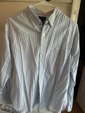 Classic Striped Button-Down Shirt in White with Blue Stripes